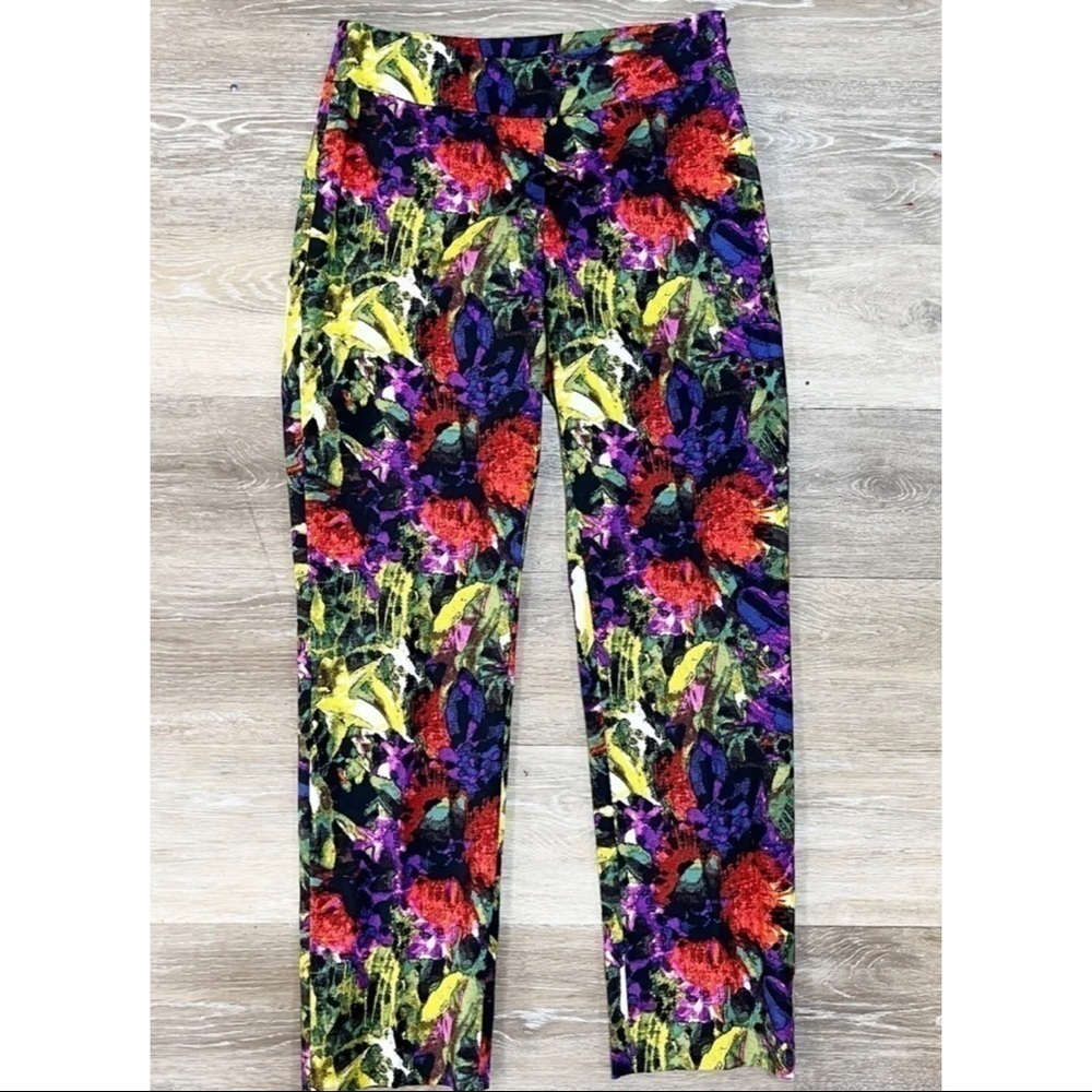 Nic + Zoe Womens Sz 2 Colorful Floral Watercolor Print Stretch Pants Slacks Work